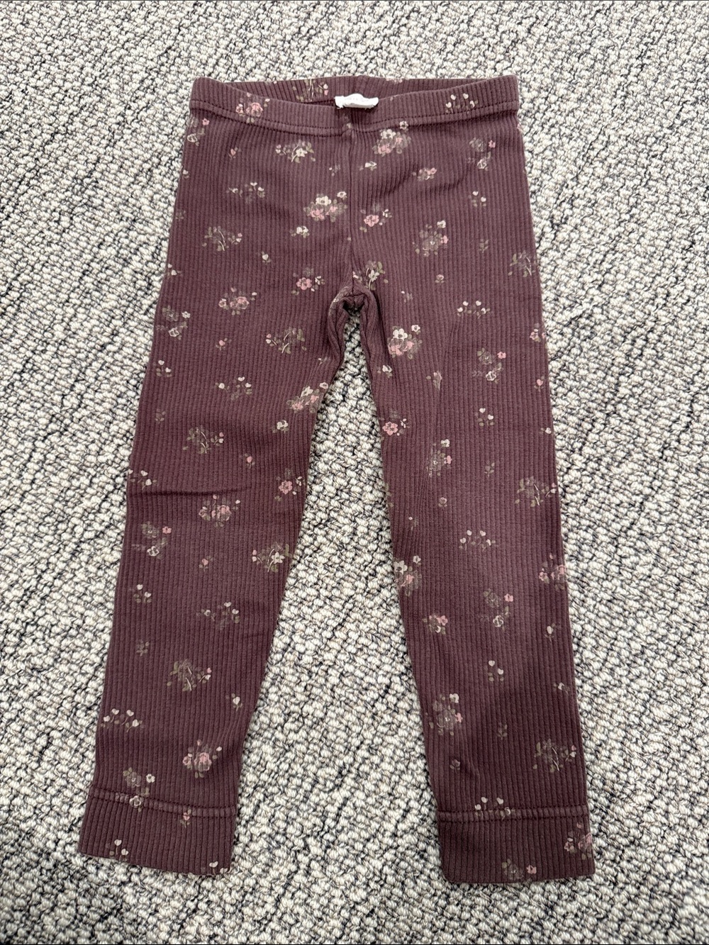 Jamie Kay Ribbed Floral Leggings - Plum with Pink Accents